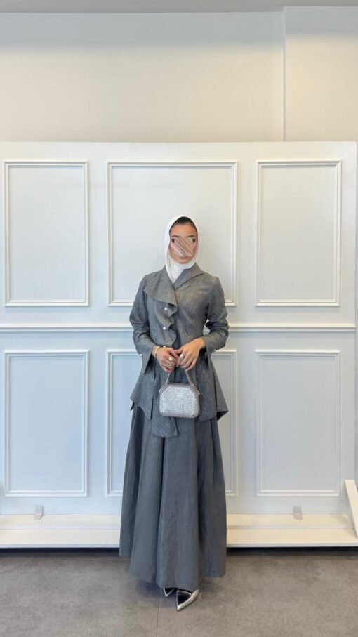 Gray silk wide pants set