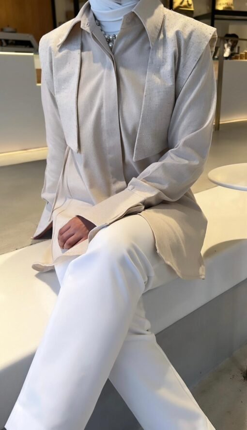 Linen shirt with rhinestoned vest - Image 3