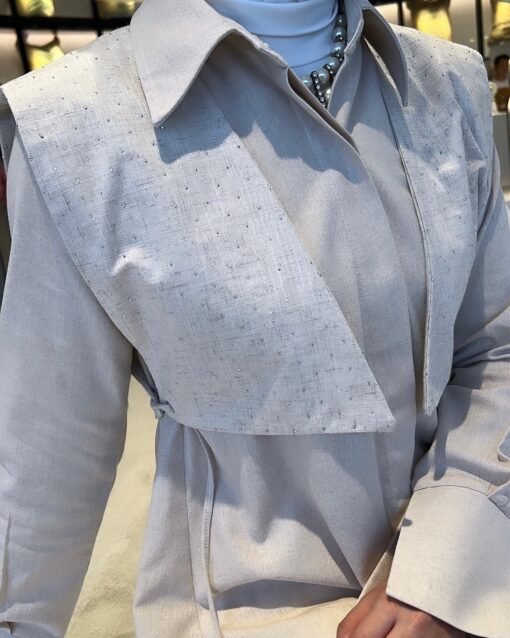 Linen shirt with rhinestoned vest - Image 2